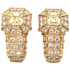 Fancy Yellow Diamond and Diamond Earrings