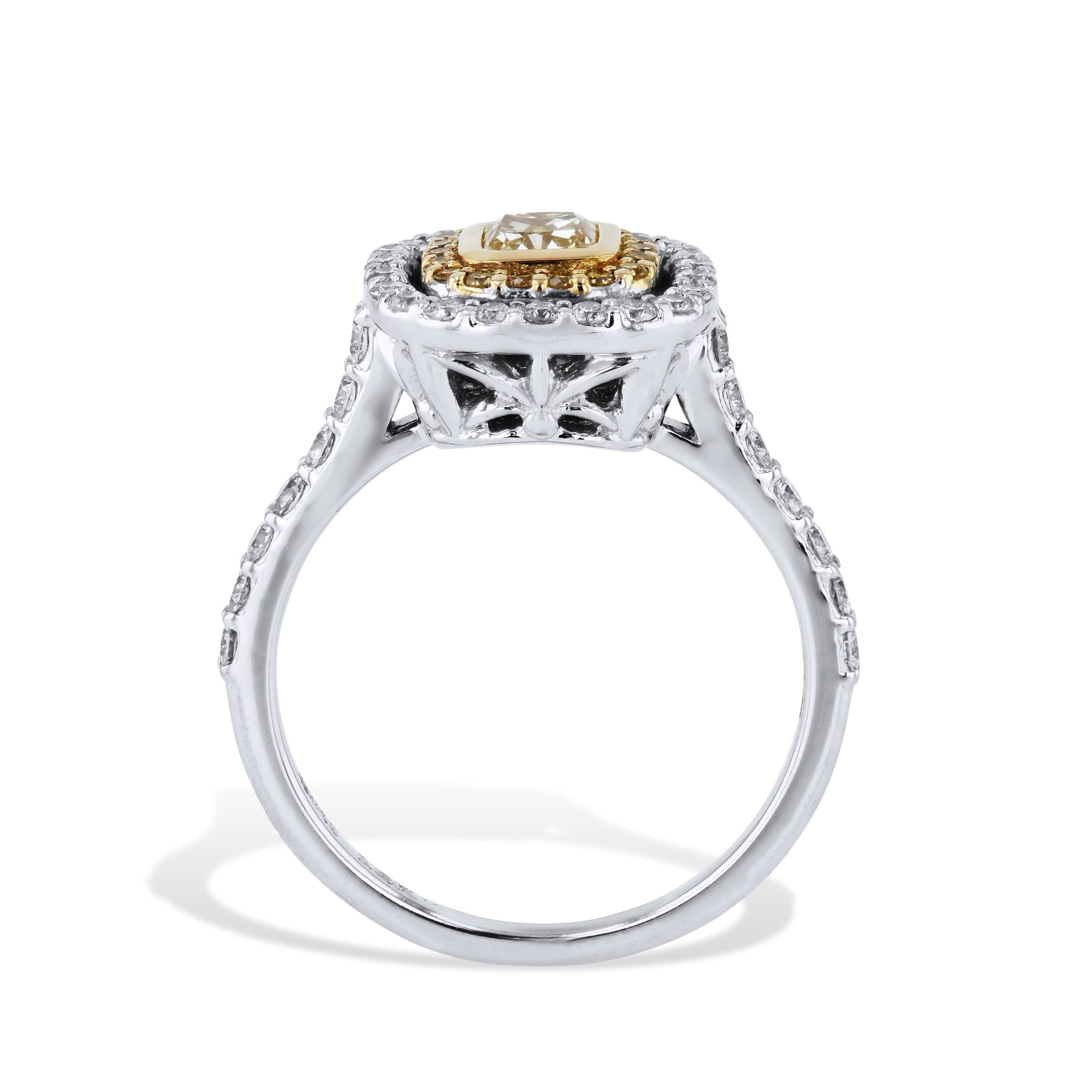 Round Cut Fancy Yellow Diamond and Pave Estate Engagement Ring For Sale