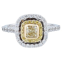 Fancy Yellow Diamond and Pave Estate Engagement Ring