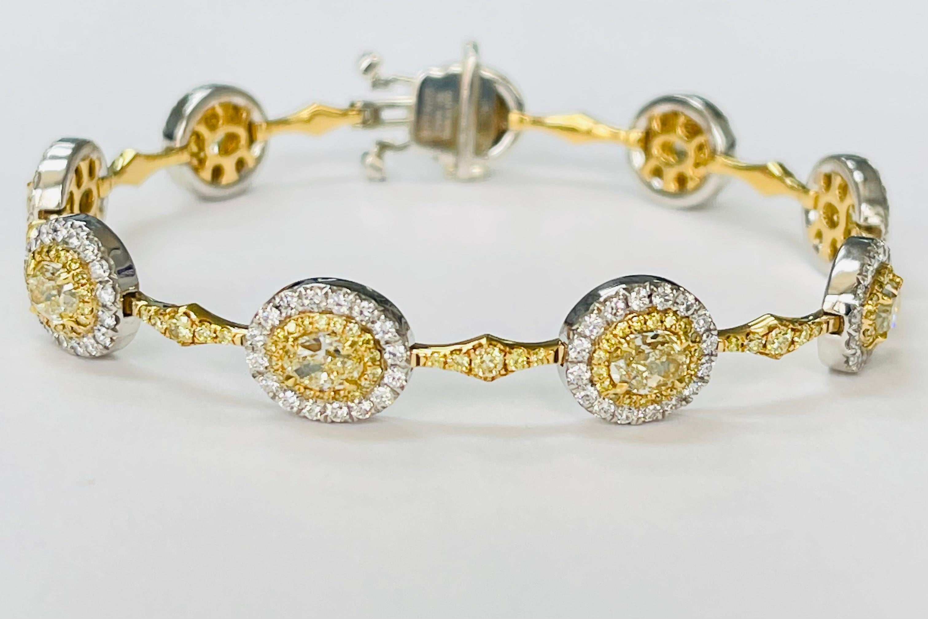 Armband aus Platin und 18 Karat Gold mit gelben Diamanten und weißen Diamanten. im Angebot 4