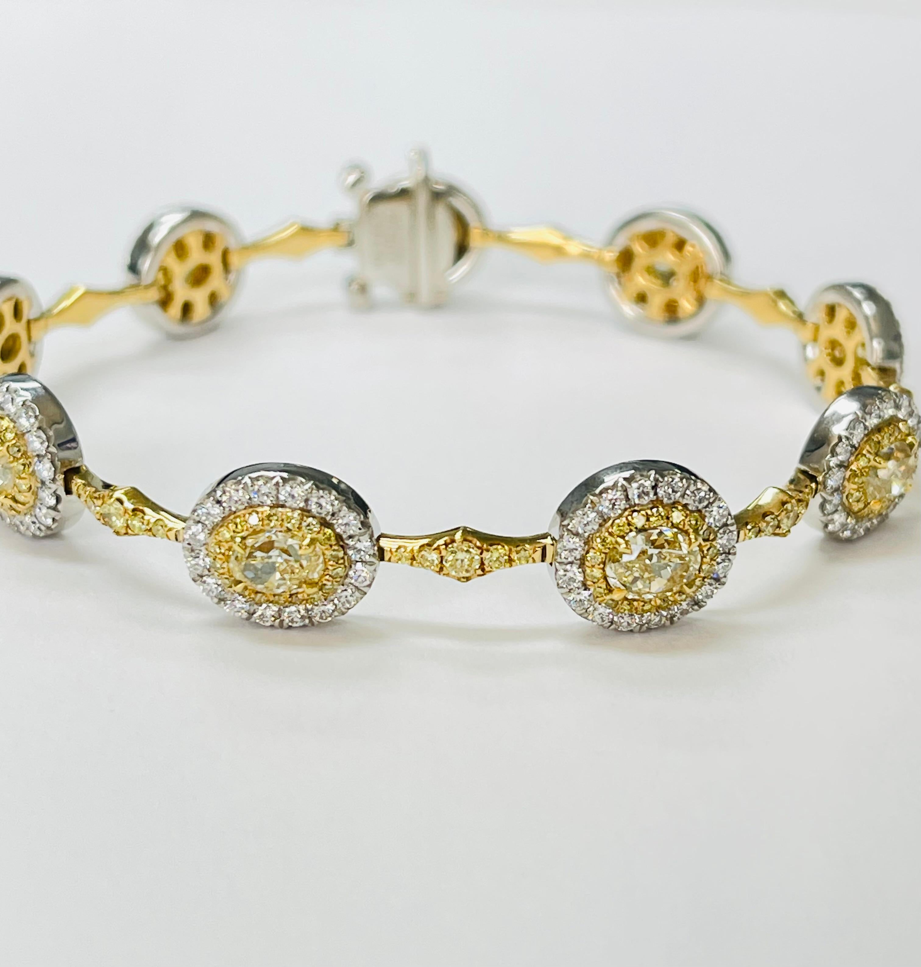 Armband aus Platin und 18 Karat Gold mit gelben Diamanten und weißen Diamanten. im Angebot 5