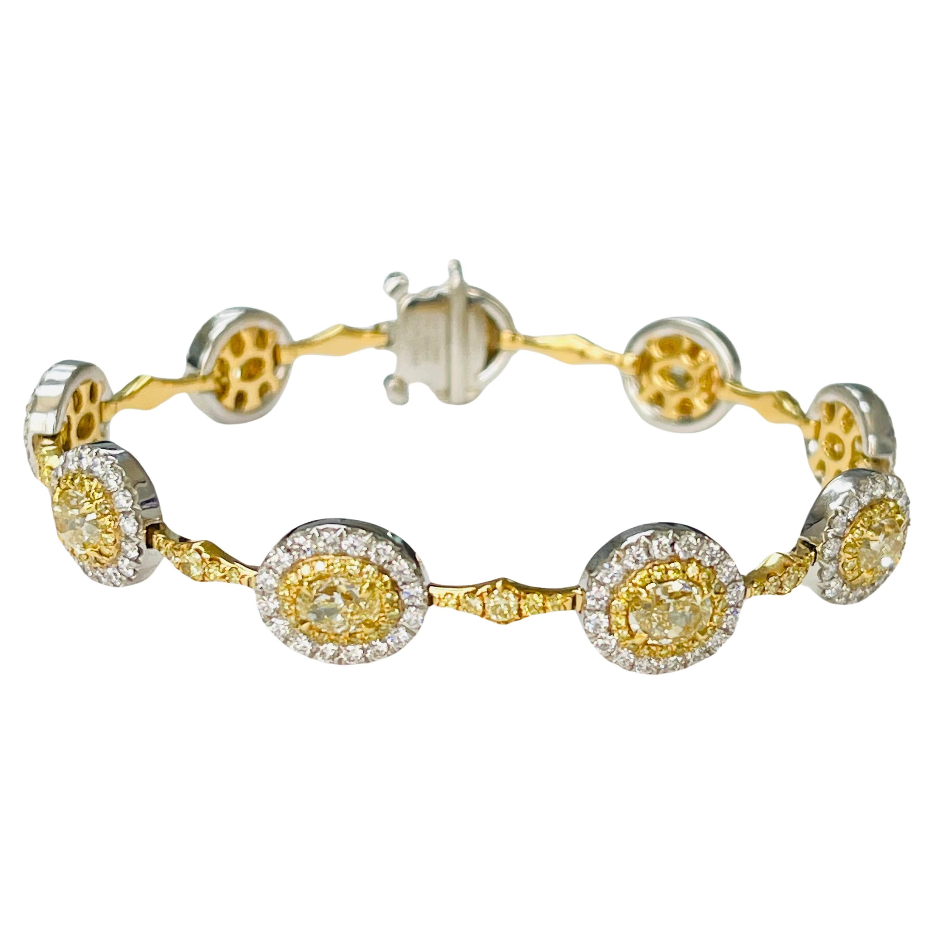 Fancy Yellow Diamond And White Diamond Bracelet In Platinum And 18 Karat Gold.