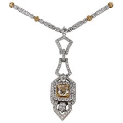 Fancy Yellow Diamond and White Diamond Necklace in 18 Karat White/Yellow Gold