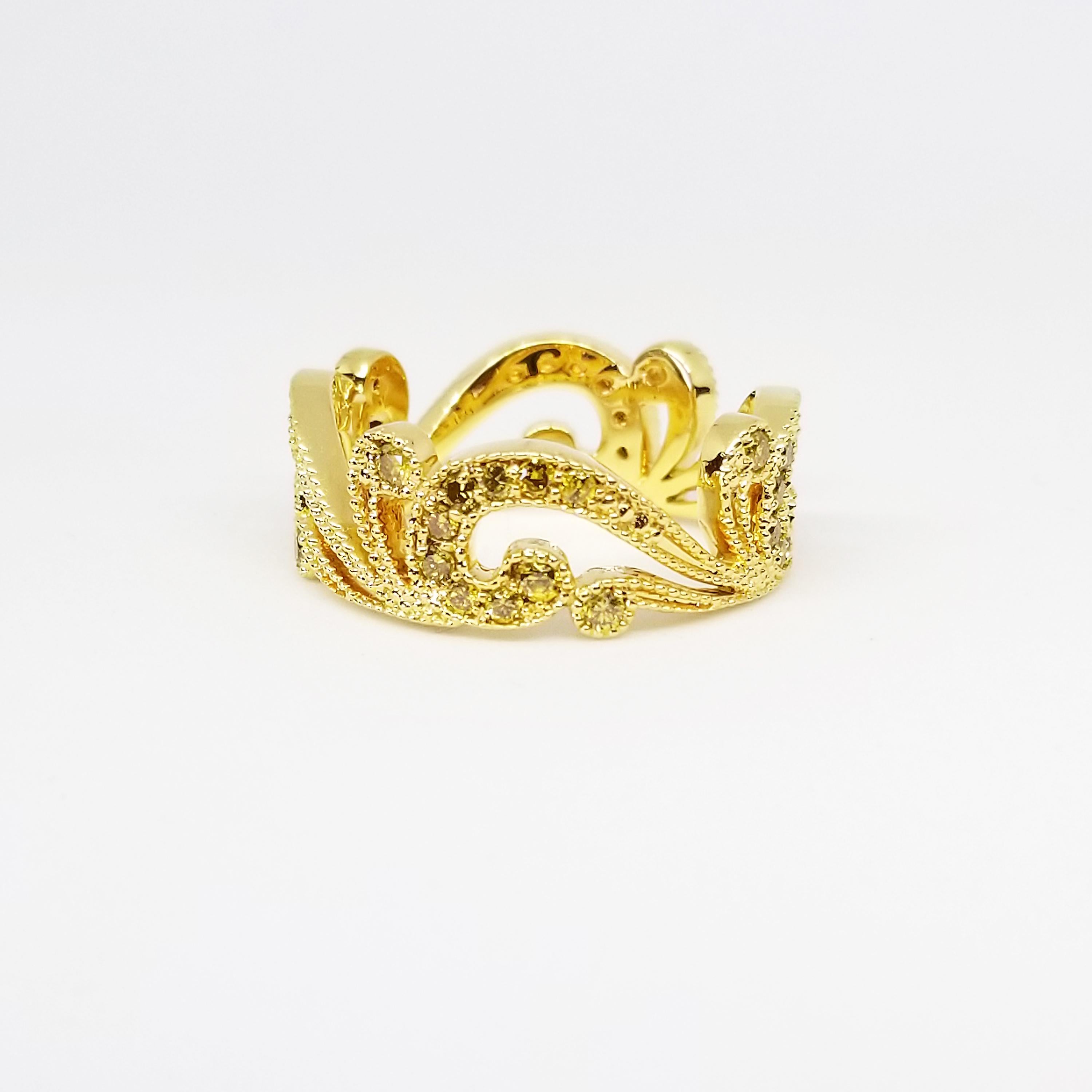 Fancy Yellow Diamond Crown Swirl Eternity Band 18 Karat One of a Kind For Sale 1