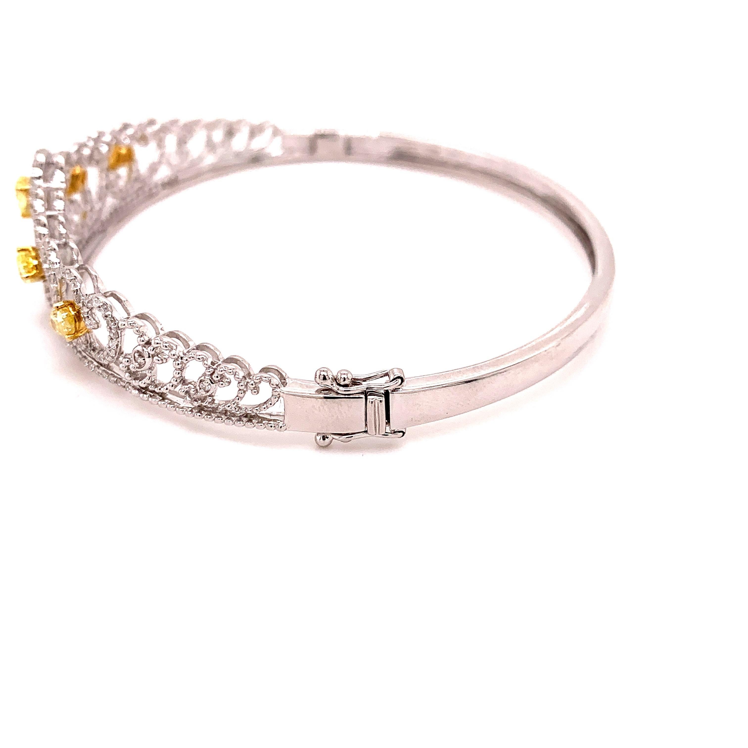 Contemporary Fancy Yellow Diamond Bangle Bracelet For Sale
