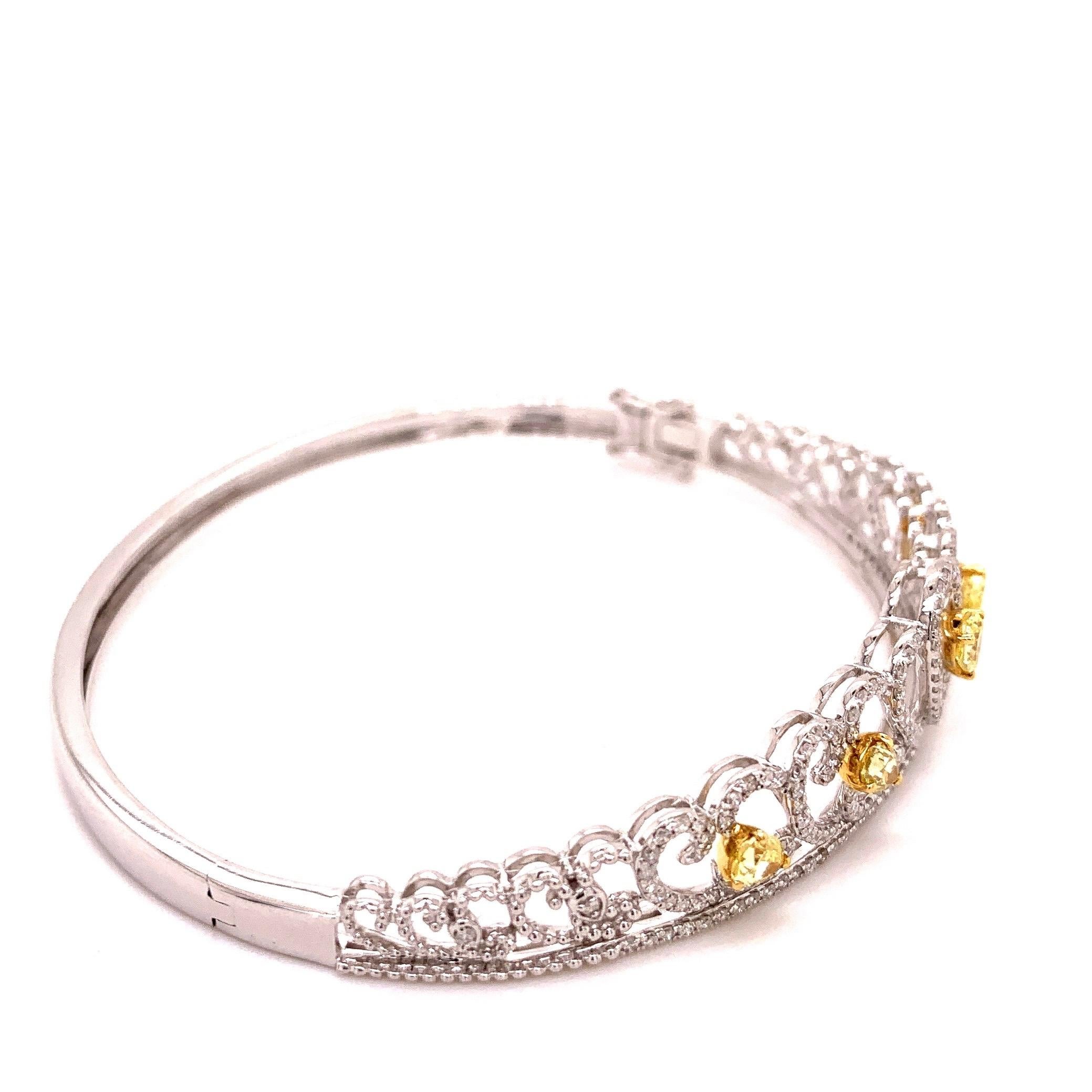 Pear Cut Fancy Yellow Diamond Bangle Bracelet For Sale