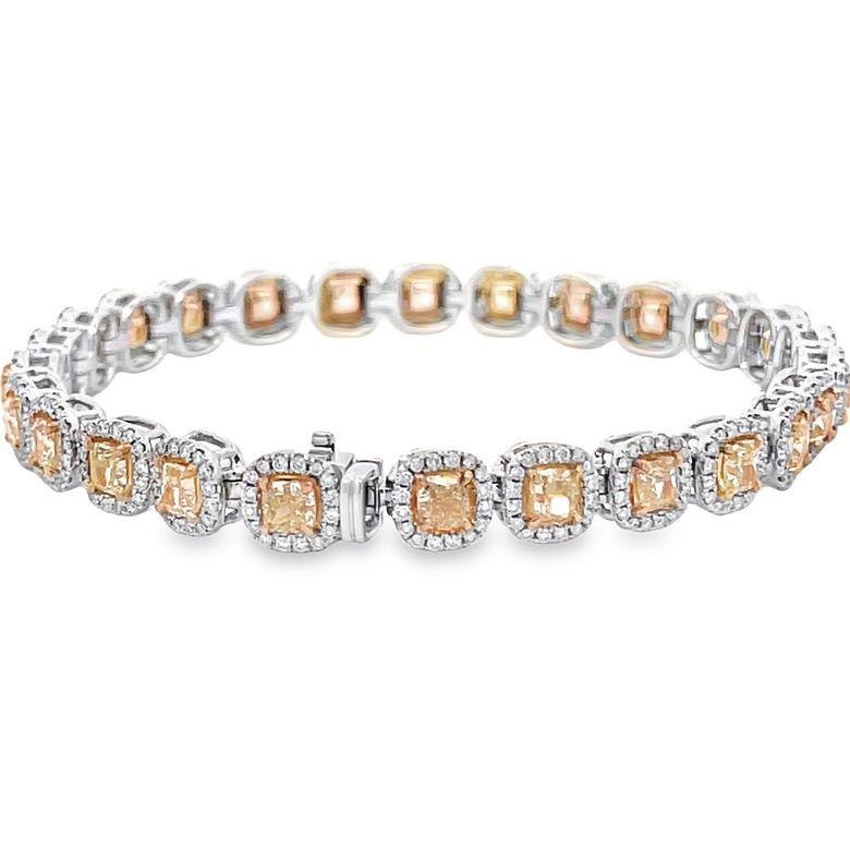 Pulsera de Diamantes Amarillos Fancy 2.00CT FY8.00CT 18K YG Corte cojín en venta