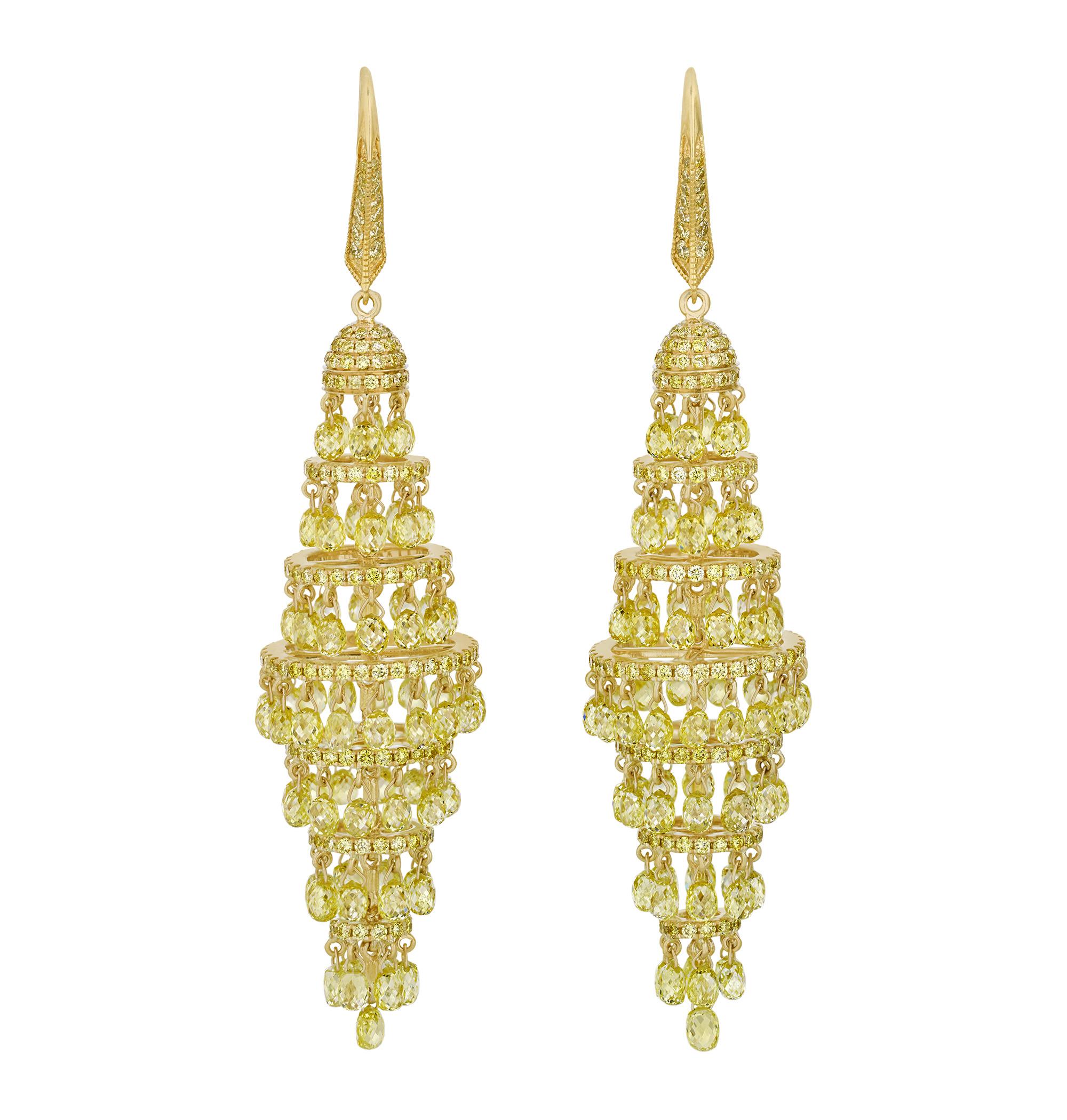 Modern Fancy Yellow Diamond Chandelier Earrings, 19.82 Carats For Sale