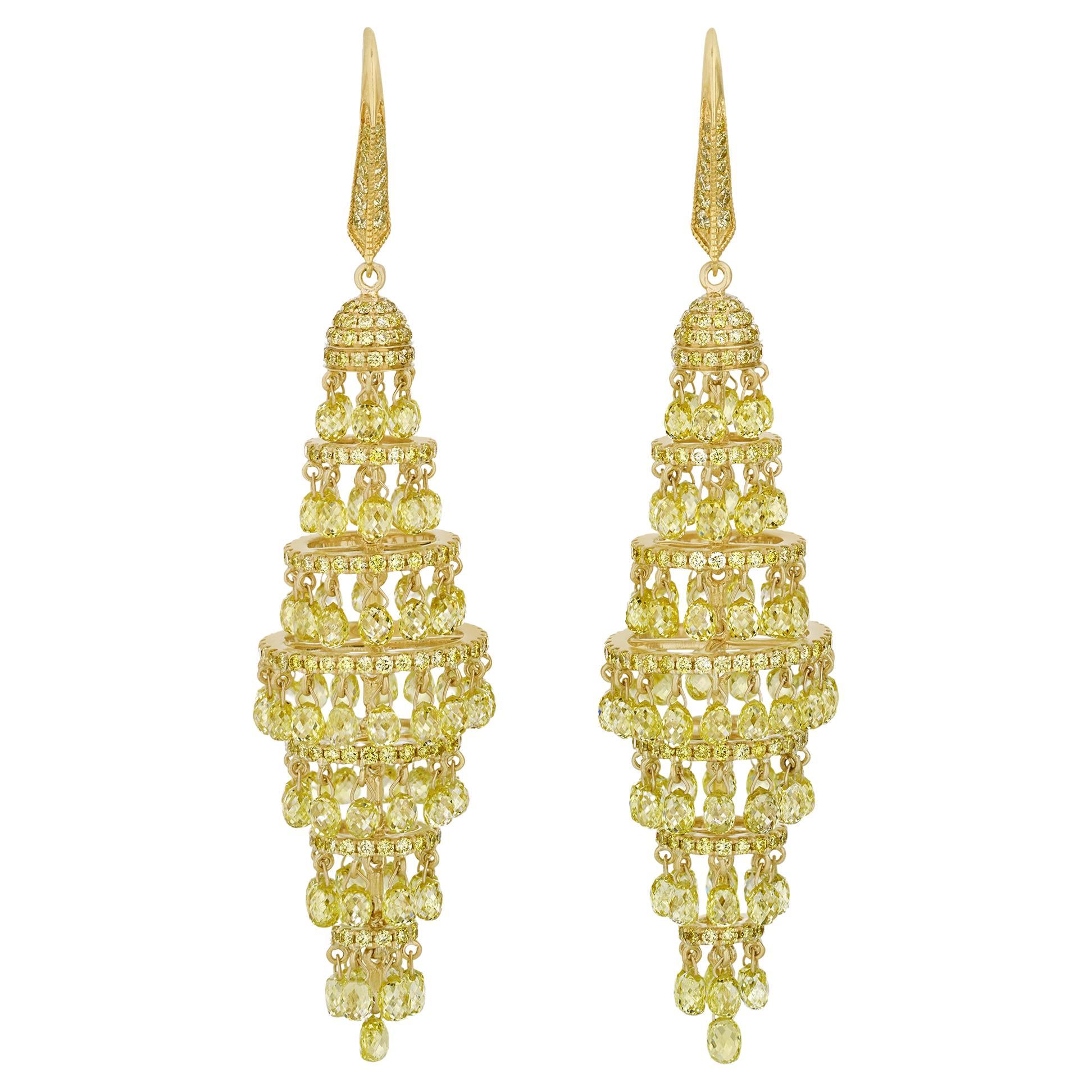 Boucles d'oreilles lustre en diamant jaune fantaisie, 19,82 carats