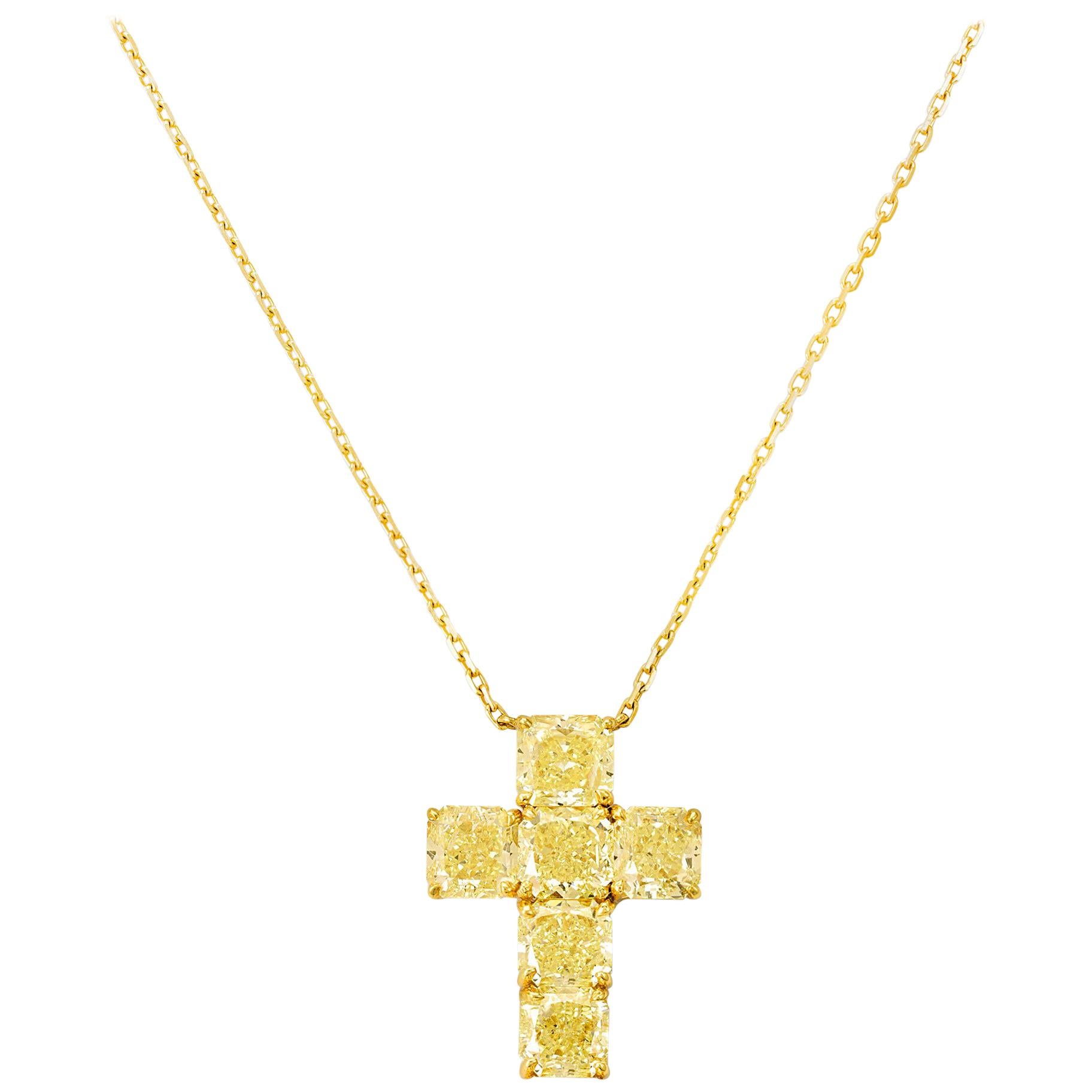 Fancy Yellow Diamond Cross Necklace, 6.42 Carat