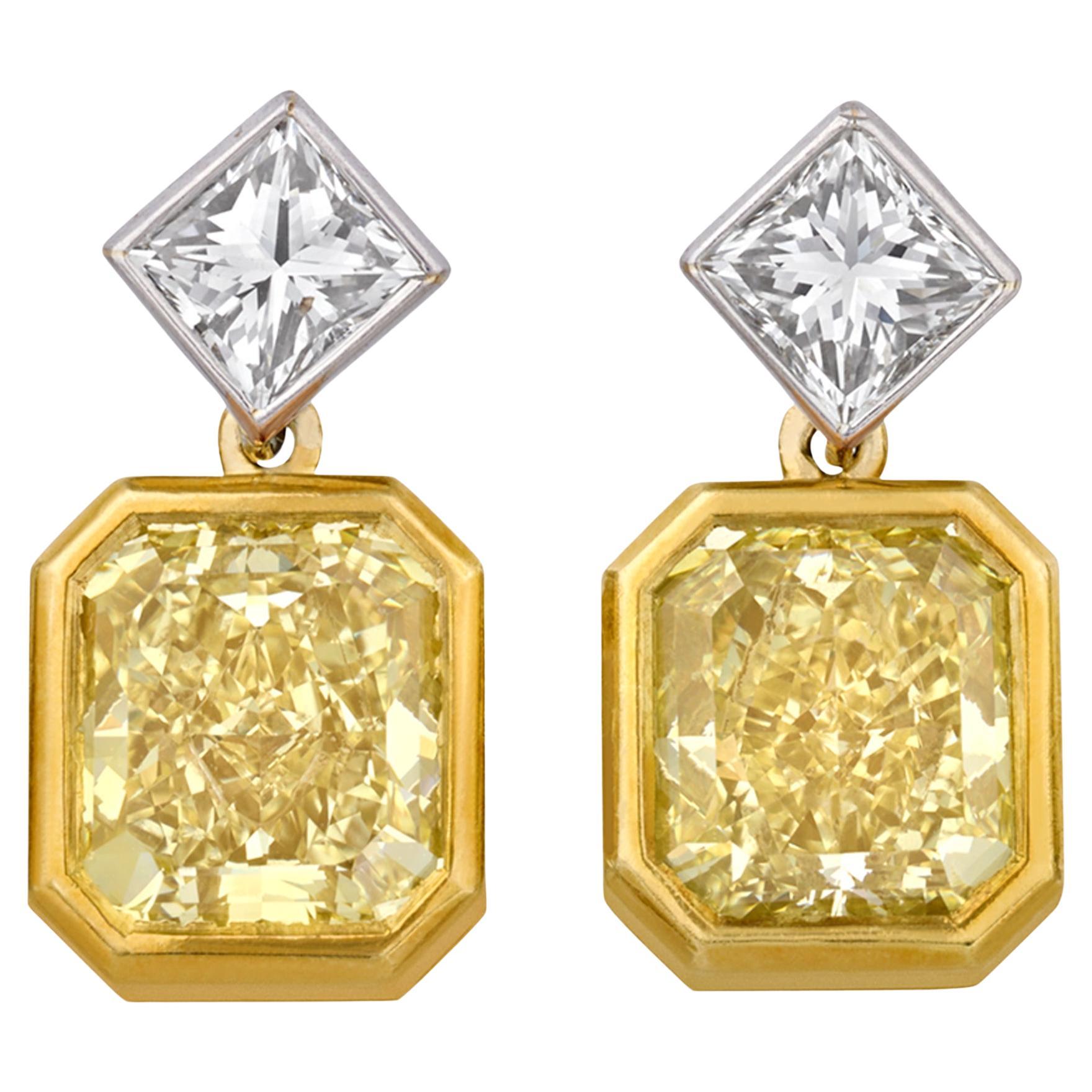 Fancy Yellow Diamond Dangle Earrings, 4.47 Carats