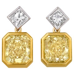 Fancy Yellow Diamond Dangle Earrings, 4.47 Carats