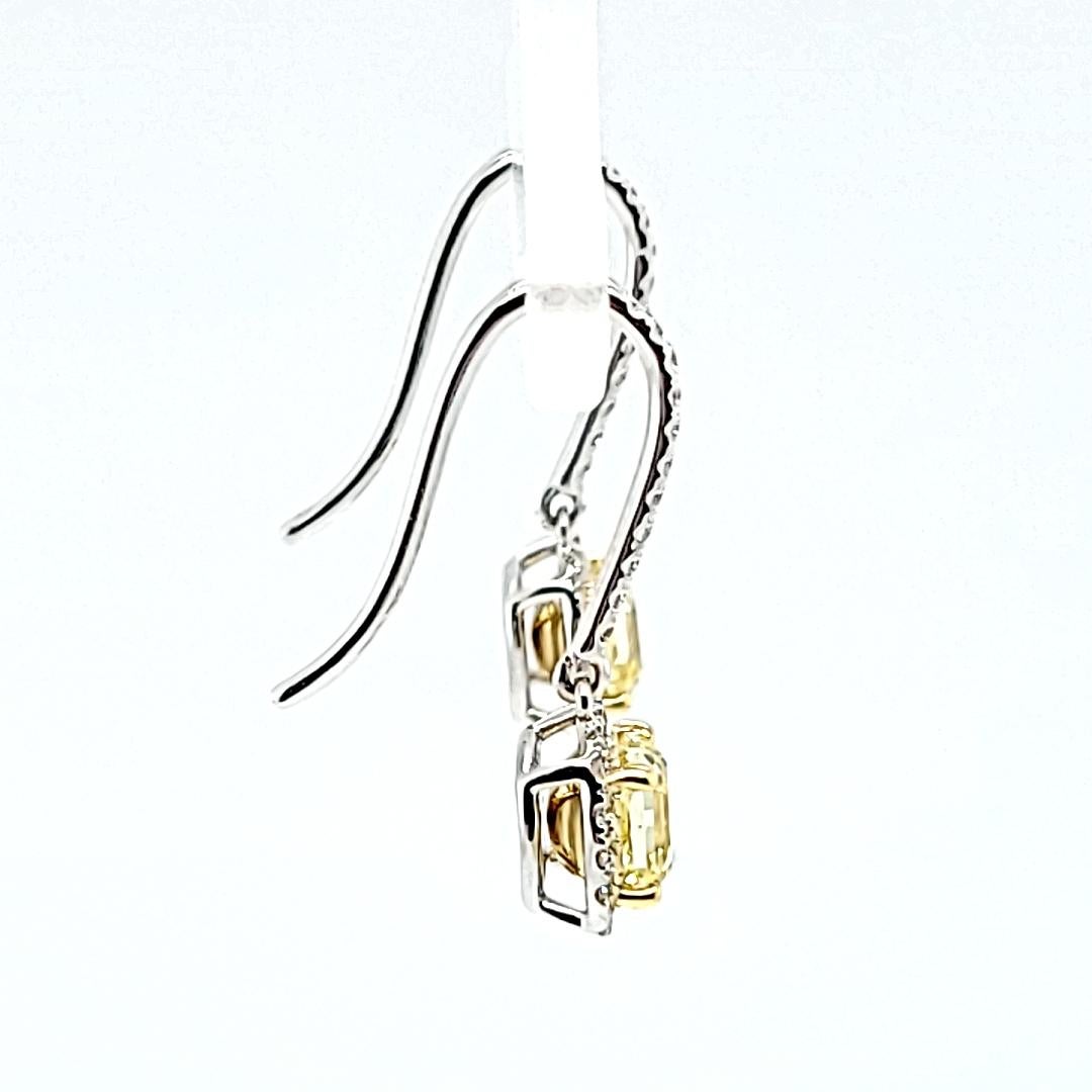 Asscher Cut Natural Fancy Yellow Diamond Dangle Earrings For Sale