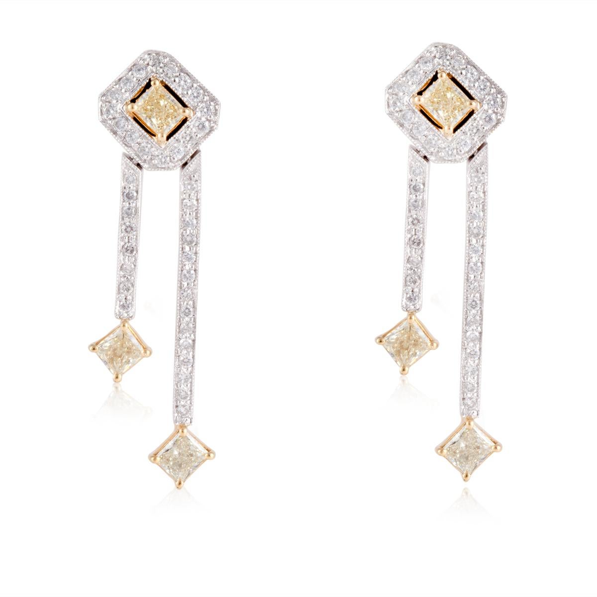 Contemporary Fancy Yellow Diamond Dangle Earrings