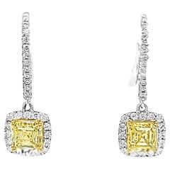 Natural Fancy Yellow Diamond Dangle Earrings