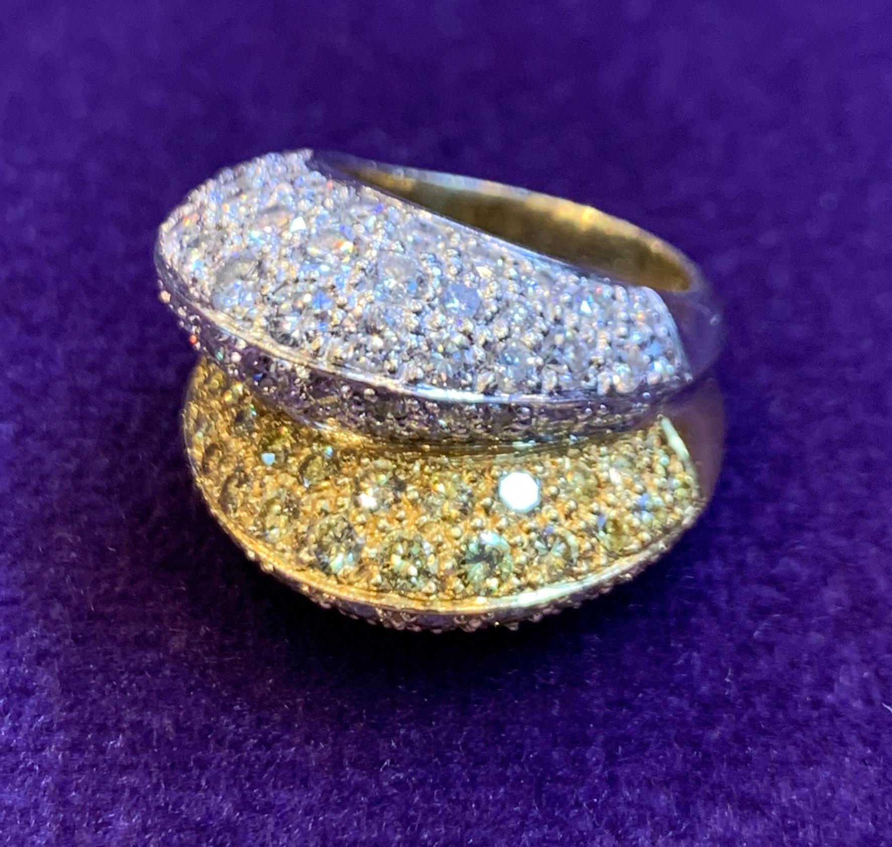 Fancy Yellow Diamond Double Dome Ring  In Excellent Condition For Sale In New York, NY