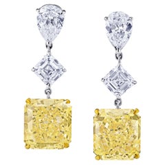 Fancy Yellow Diamond Drop Earrings 16 Carats set in Platinum & 18 Karat Gold