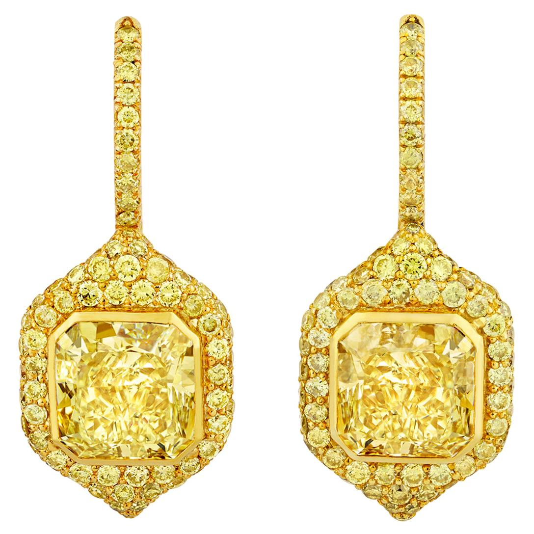 Fancy Yellow Diamond Drop Earrings, 4.91 Carat
