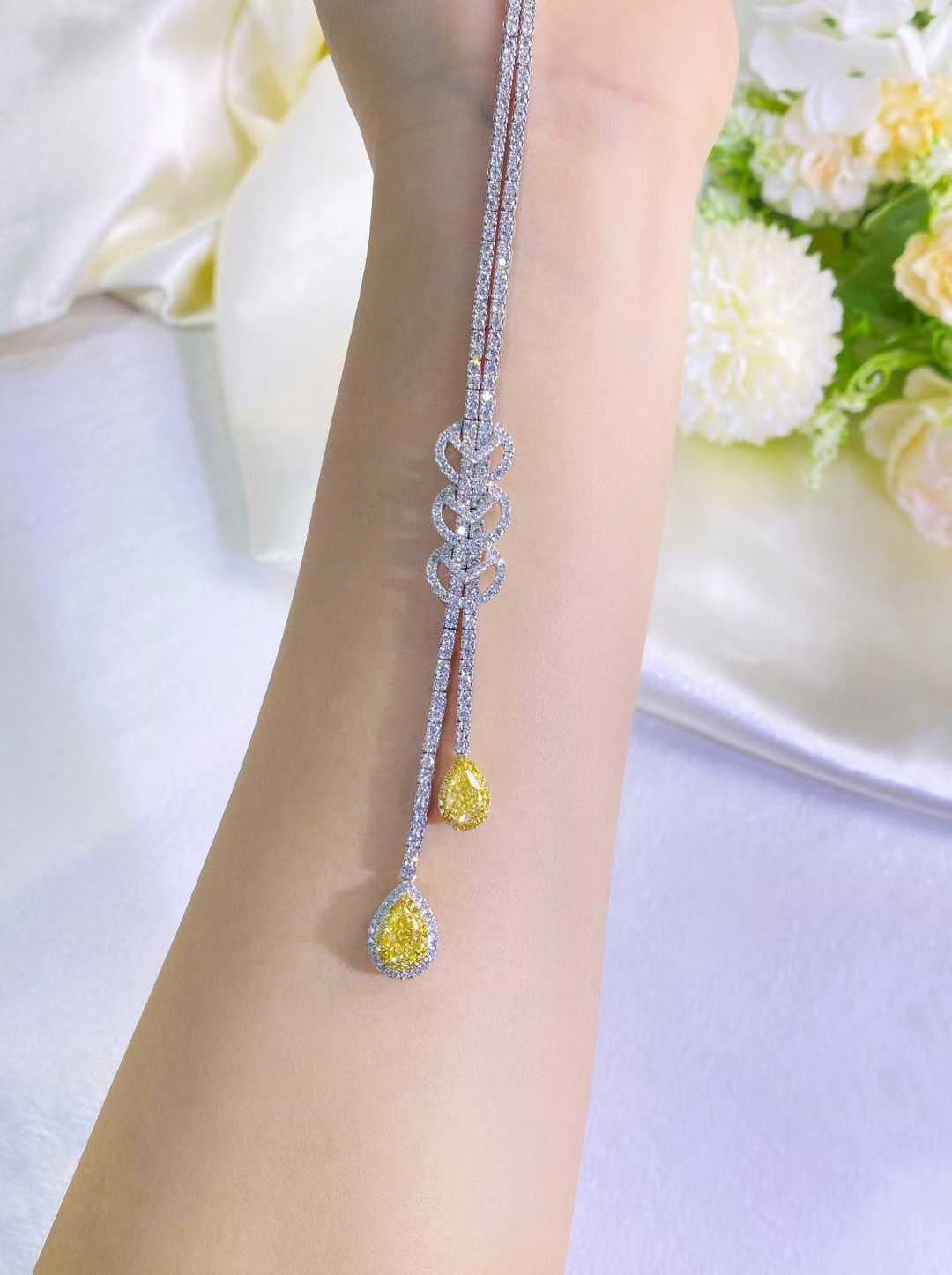 Collier de gouttes de diamants jaunes fantaisie en or massif 18k en vente 1