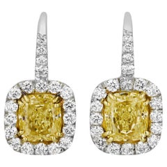 Fancy Yellow Diamond Earrings, 4.14 Carats