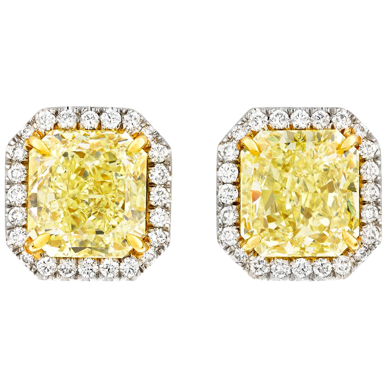Fancy Yellow Diamond Earrings, 6.92 Carat