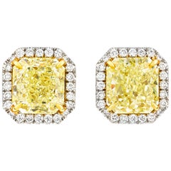 Fancy Yellow Diamond Earrings, 6.92 Carat