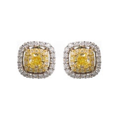 Fancy Yellow Diamond Cushion Cut Earrings