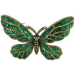 Retro Fancy Yellow Diamond, Emerald Butterfly Brooch