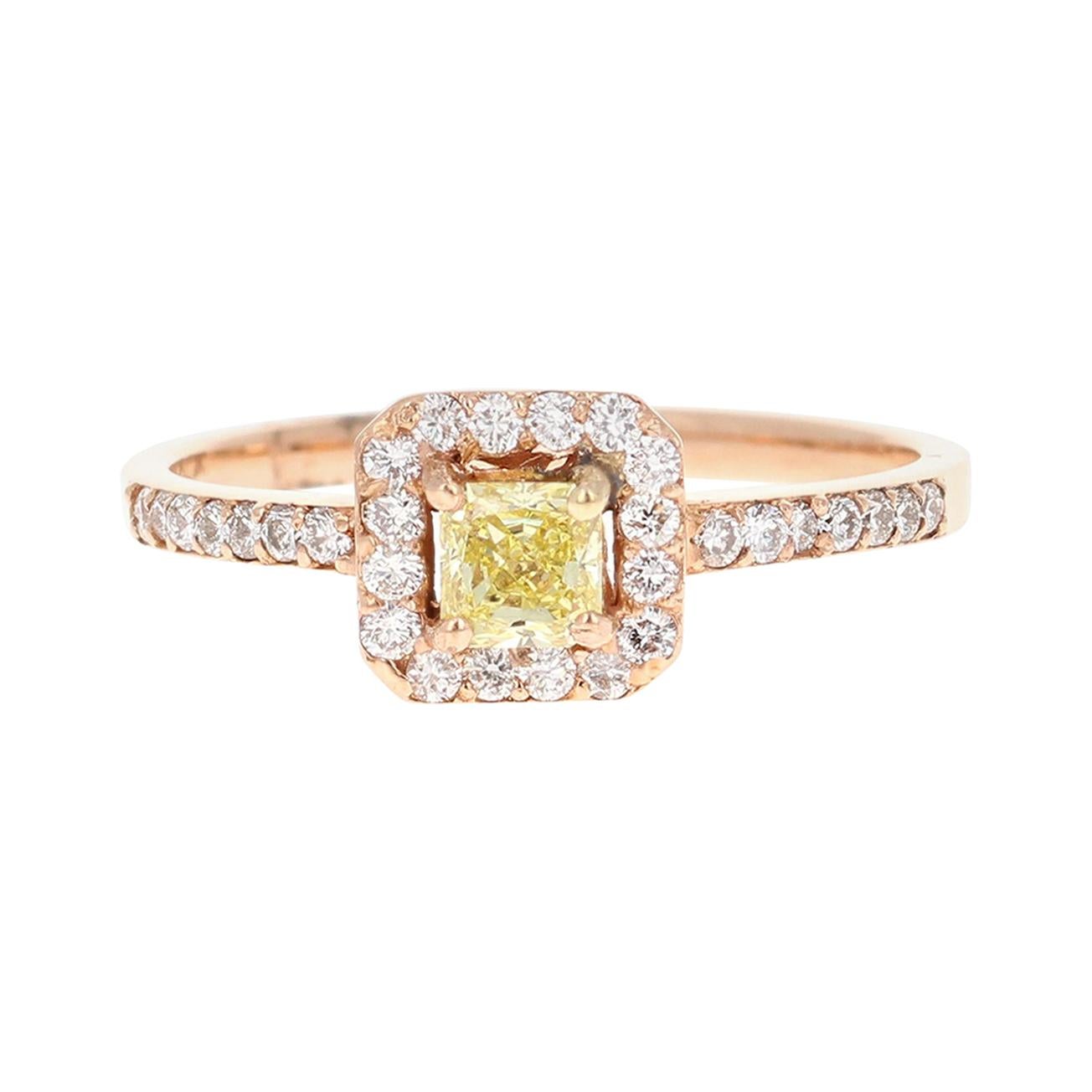 Fancy Yellow Diamond Engagement 14 Karat Rose Gold Ring
