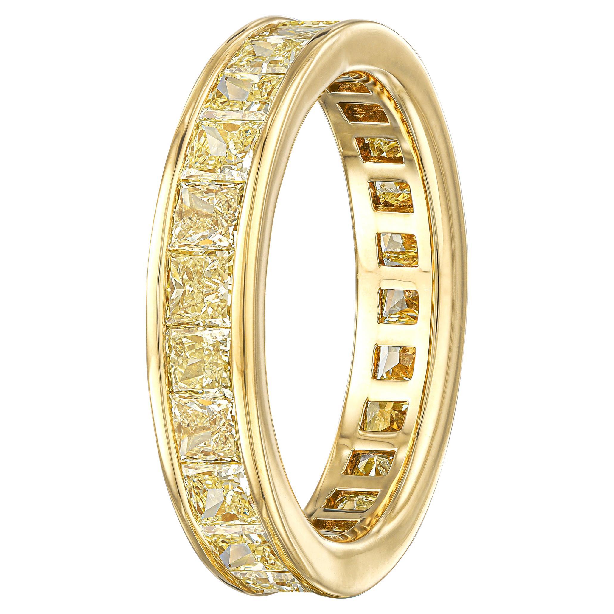 For Sale:  3.25 Carat Fancy Yellow Square Radiant Diamond Eternity Band