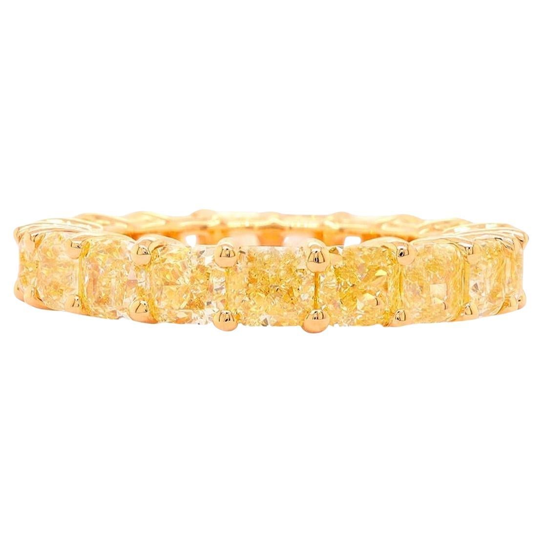 Fancy Yellow Diamond Eternity Band Ring 6.32 Carats 18K Yellow Gold