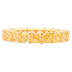 Fancy Yellow Diamond Eternity Band Ring 6.32 Carats 18K Yellow Gold