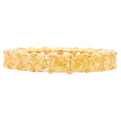 Fancy Yellow Diamond Eternity Band Ring 6.32 Carats 18K Yellow Gold