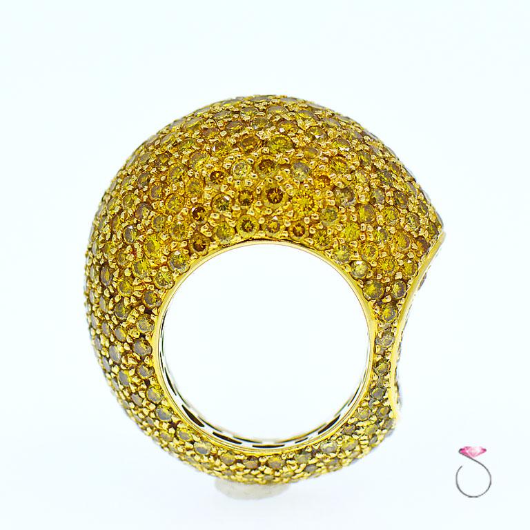 Eternity Ring mit ausgefallenem gelben Diamanten, riesiger Kuppel aus 18 Karat Gold 12 Karat (Rundschliff) im Angebot