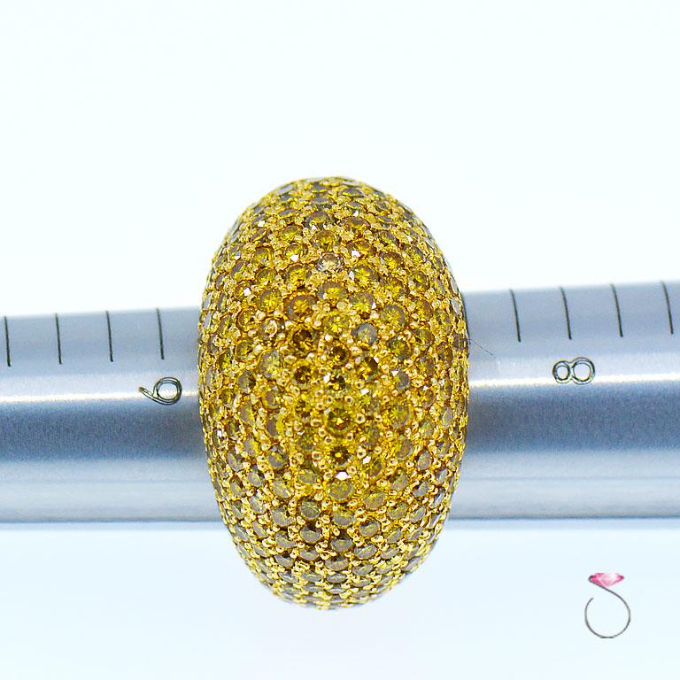 Anillo Eternidad Diamante Amarillo Fantasía, Cúpula Enorme Anillo Oro 18 Quilates 12 Quilates en venta 2