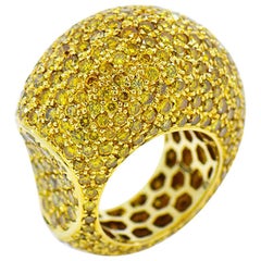 Fancy Yellow Diamond Eternity Ring, Huge Dome 18 Karat Gold Ring 12 Carat