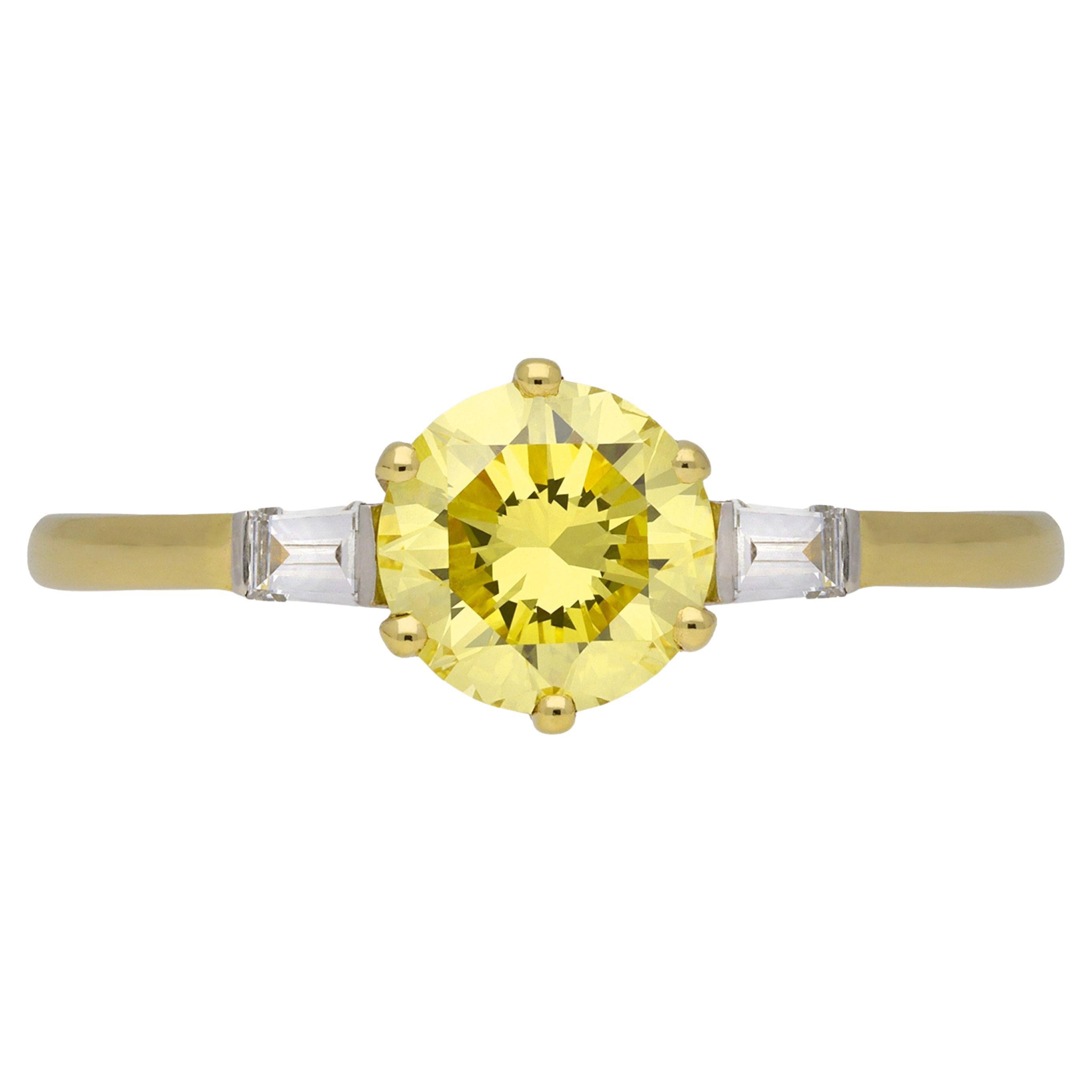 Fancy yellow diamond engagement ring, circa 1950 For Sale