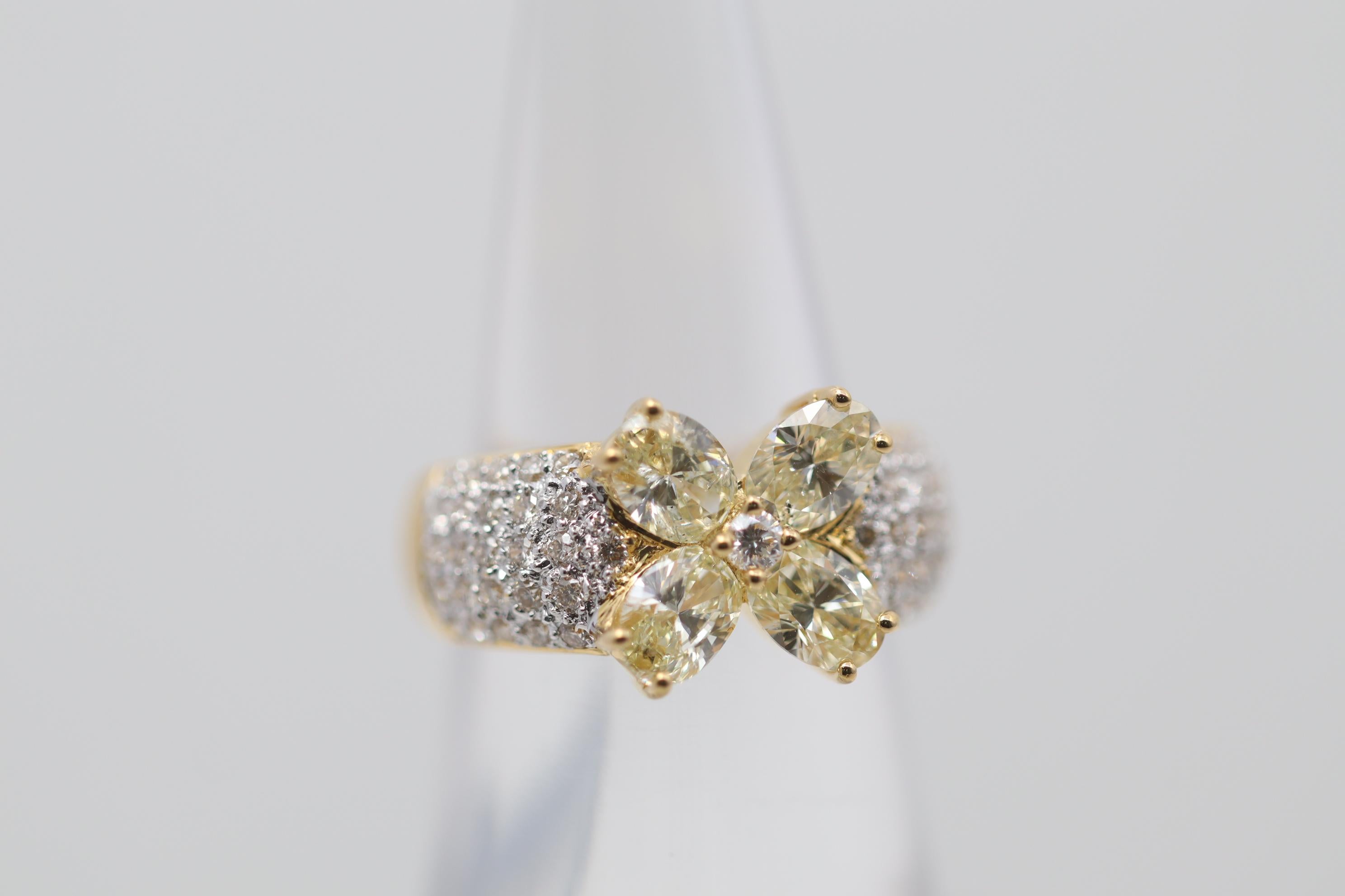 Mixed Cut Fancy Yellow Diamond Flower Gold Ring