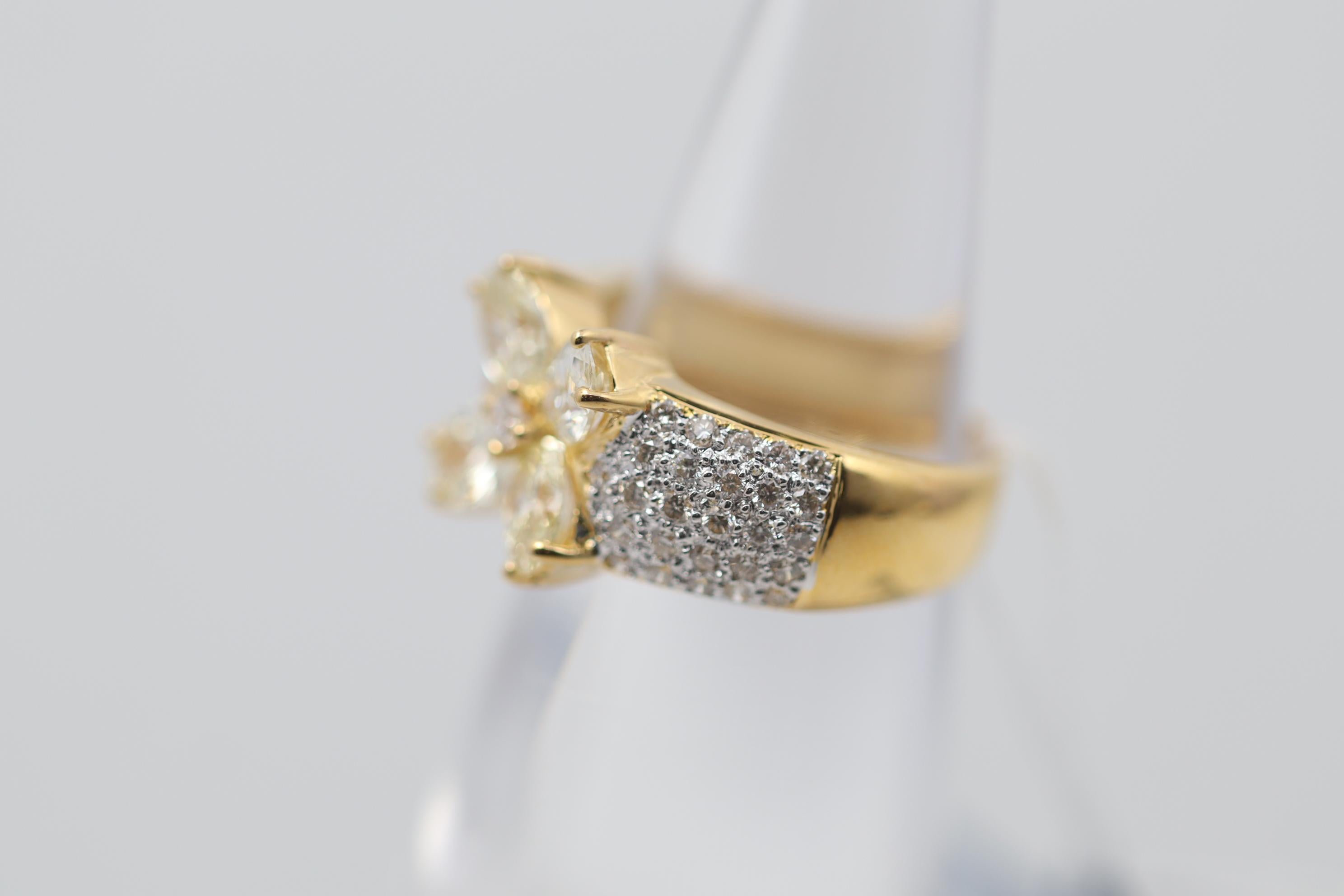Women's Fancy Yellow Diamond Flower Gold Ring