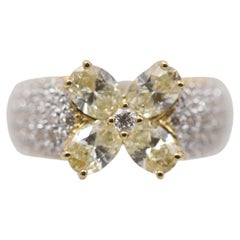 Fancy Yellow Diamond Flower Gold Ring