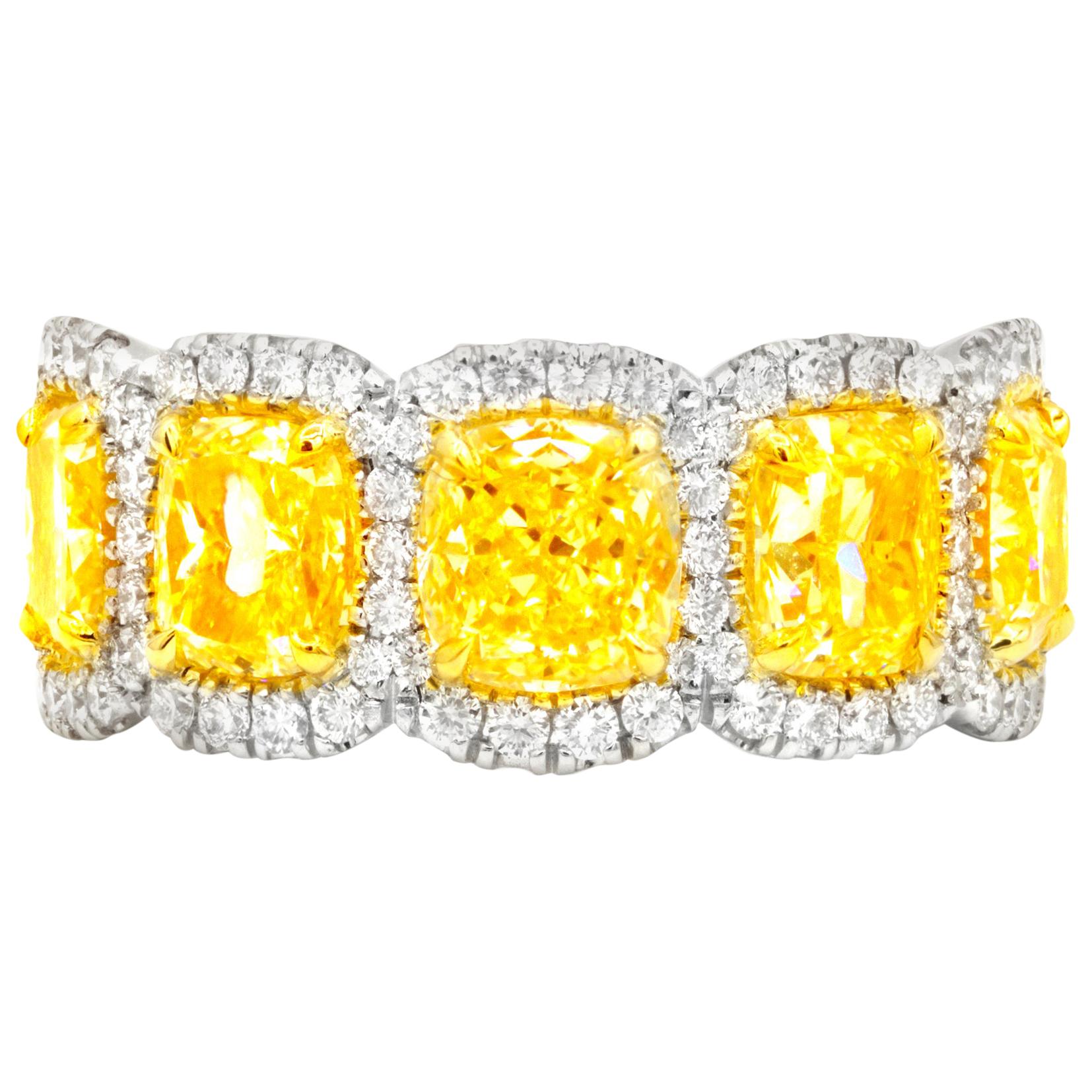 Anneau d'éternité en or avec diamant jaune fantaisie