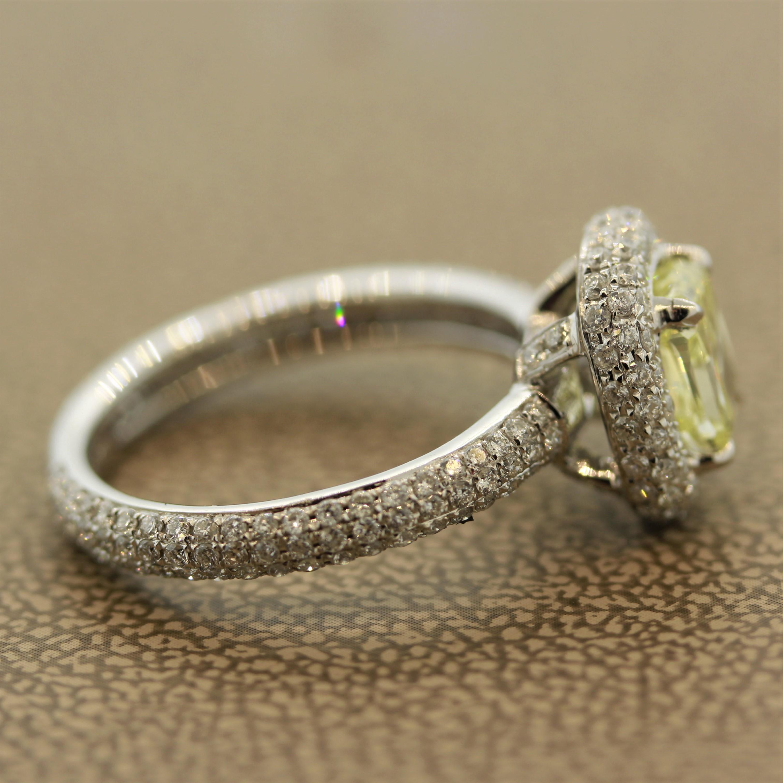 Cushion Cut Fancy Yellow Diamond Gold Eternity Engagement Ring For Sale