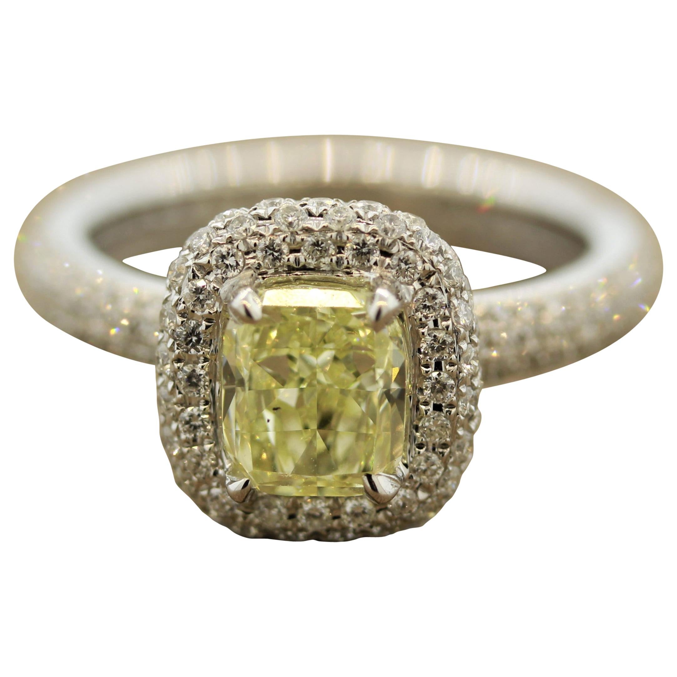 Fancy Yellow Diamond Gold Eternity Engagement Ring For Sale
