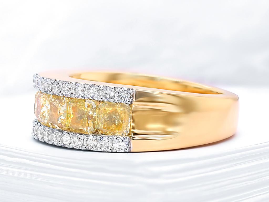 Fancy Yellow Diamond Half Eternity Band Ring 3.83 Carats 18K Yellow Gold In Excellent Condition For Sale In Laguna Niguel, CA