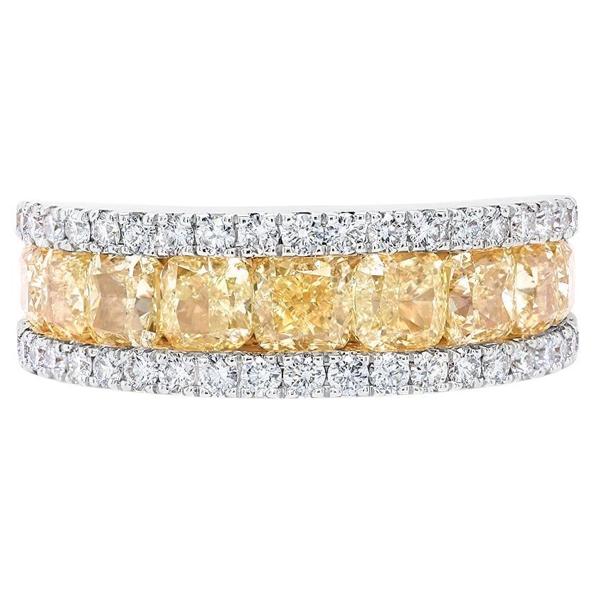 Fancy Yellow Diamond Half Eternity Band Ring 3.83 Carats 18K Yellow Gold For Sale
