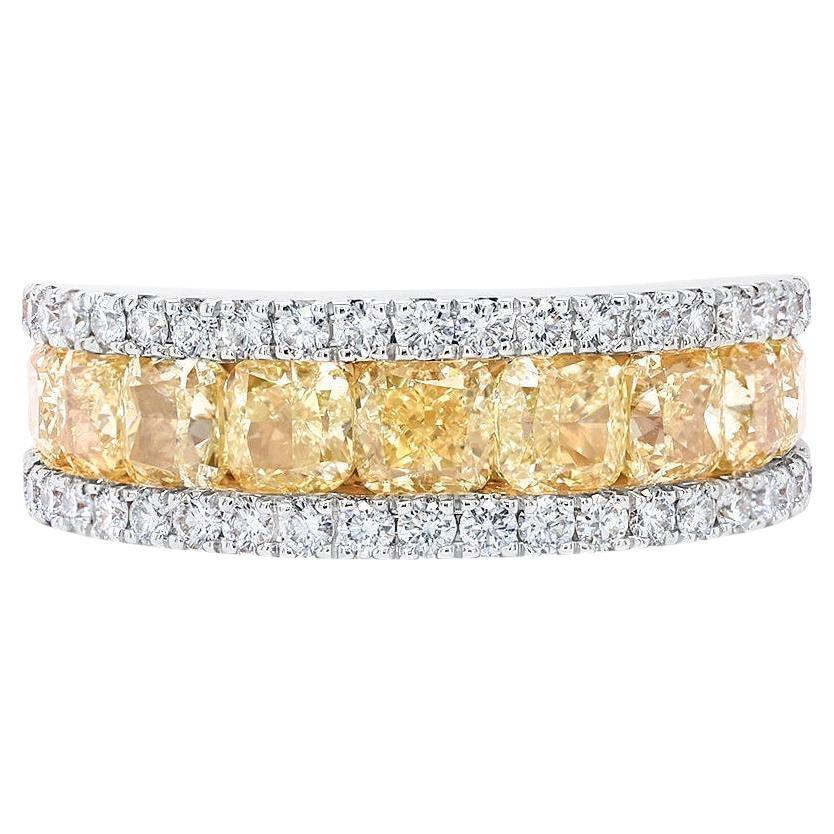 Fancy Yellow Diamond Half Eternity Band Ring 3.83 Carats 18K Yellow Gold For Sale