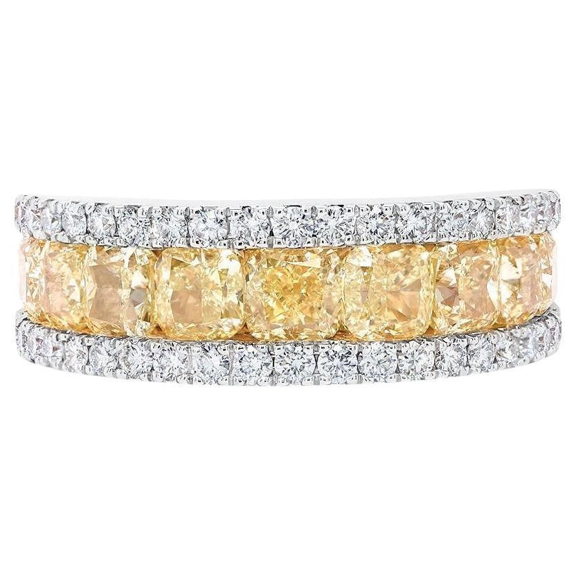 Fancy Yellow Diamond Half Eternity Band Ring 3.83 Carats 18K Yellow Gold