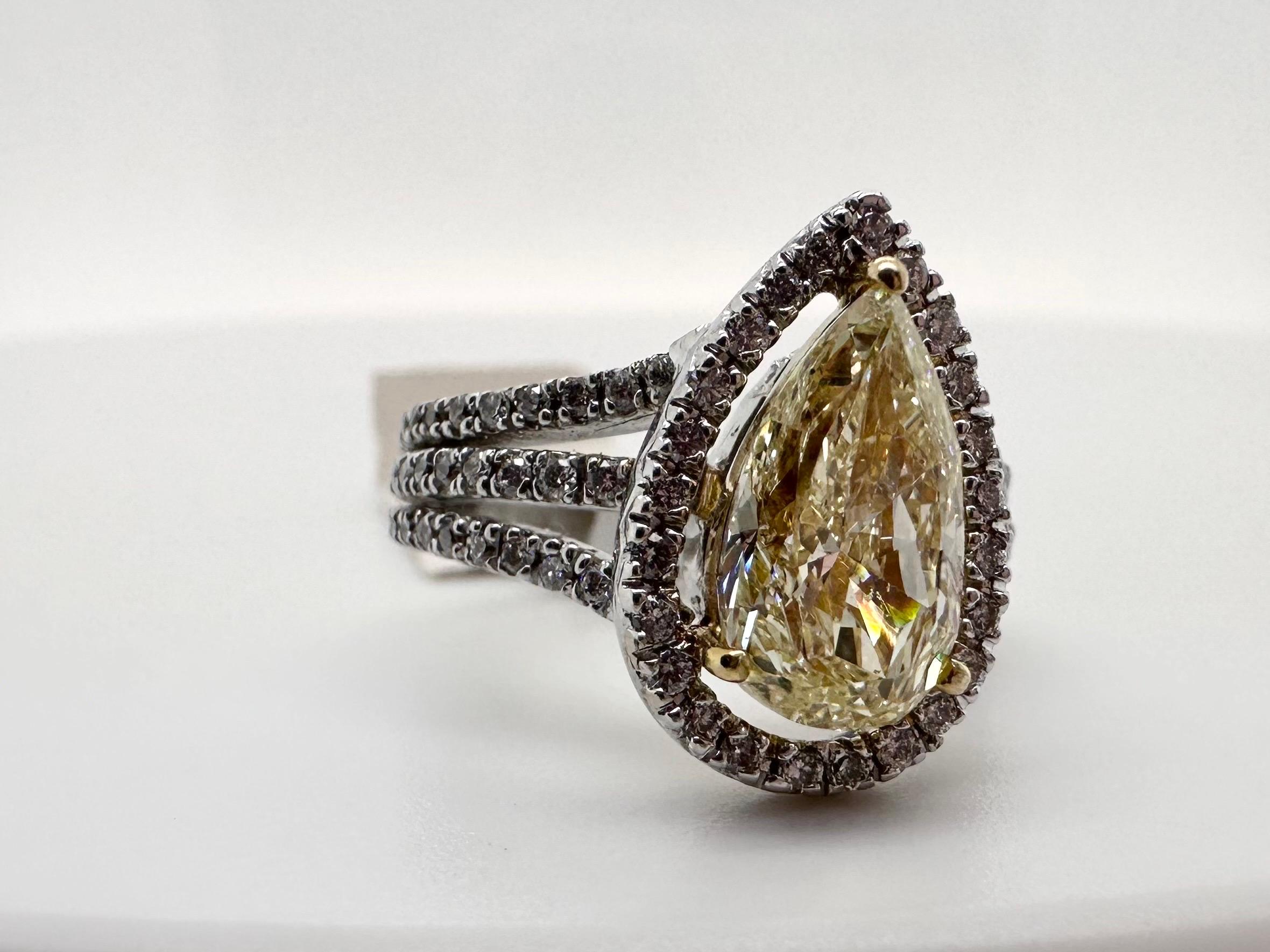 Women's or Men's Fancy Yellow diamond halo ring 18KT white gold  For Sale