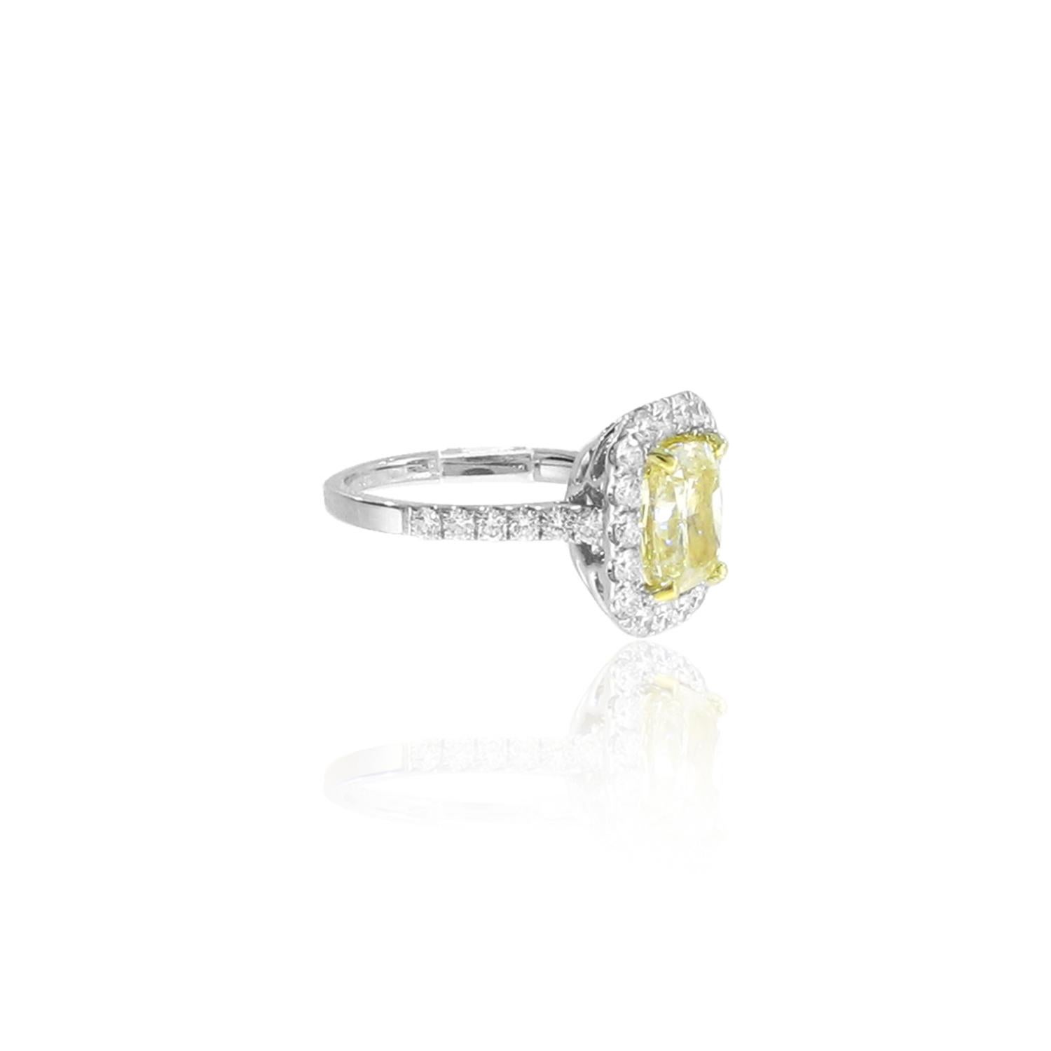 Cushion Cut Fancy Yellow Diamond Halo Ring 'AIGI Certified' For Sale