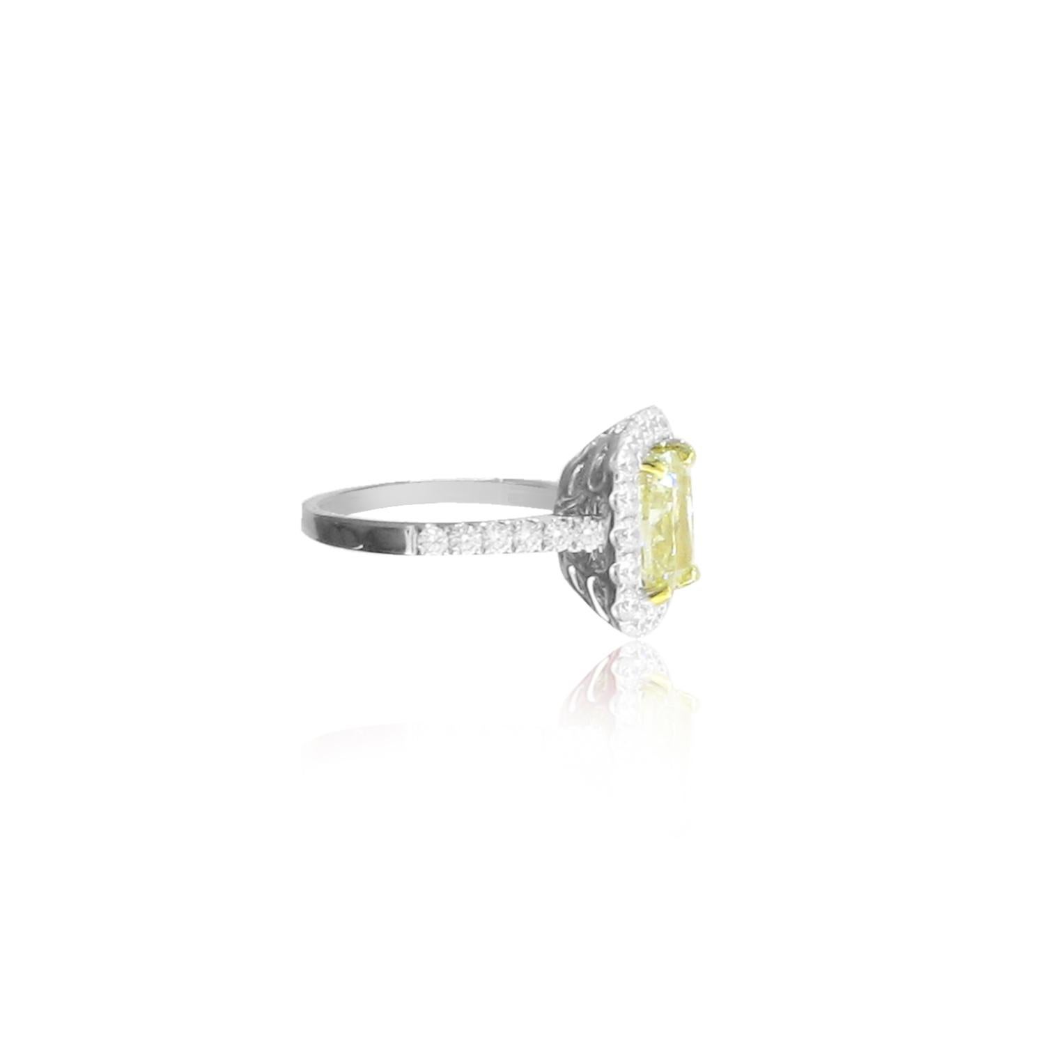 Fancy Yellow Diamond Halo Ring 'AIGI Certified' In New Condition For Sale In Great Neck, NY